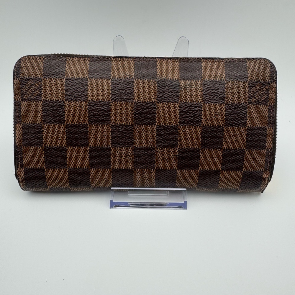 Louis Vuitton Damier Ebene Brown Zippy Wallet Authentic CA1162